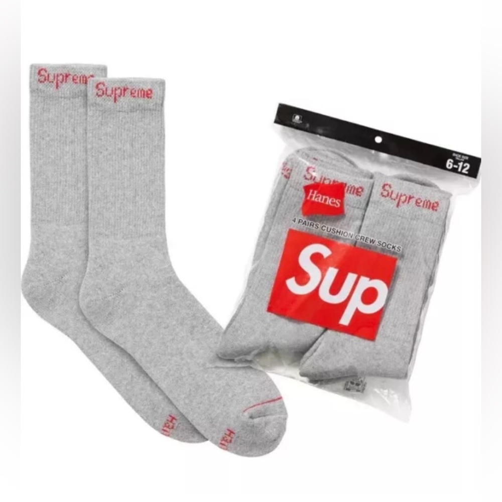 SUPREME X Hanes GREY Crew Socks (SINGLES) ONE PAIR / 100% AUTHENTIC BRAND NEW